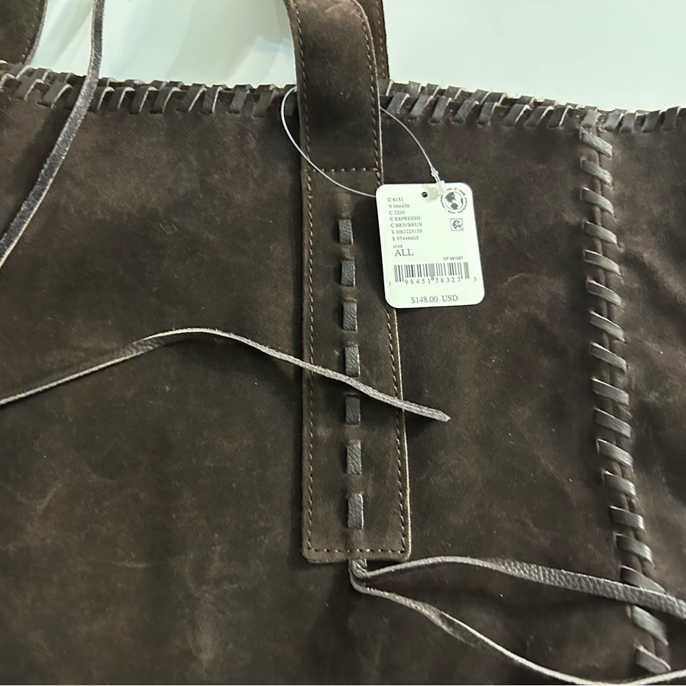 Free People Chocolate Brown Suede Wren Whipstitch Tote NWT SOLD OUT - Picture 6 of 11